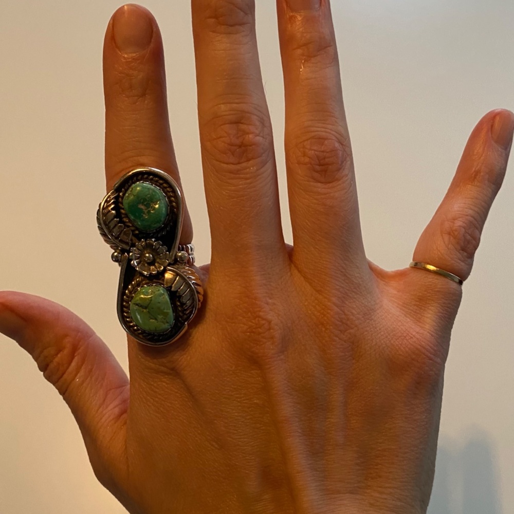 Double Turquoise Silver Ring - image 2